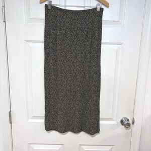 Y2K Women L Floral Print Maxi Skirt Slit Black Tan Flowy Layer Norton McNaughton